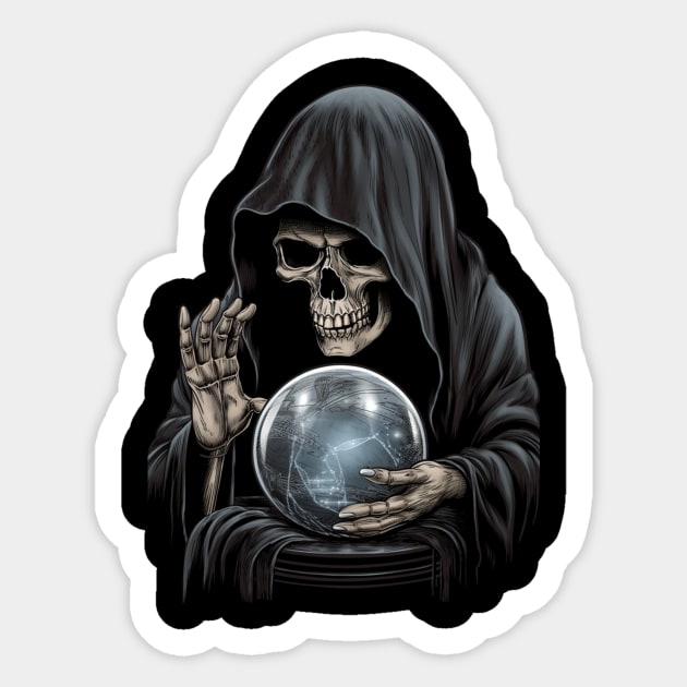 Gothic Grim Reaper Crystal Ball Sticker by RichieDuprey